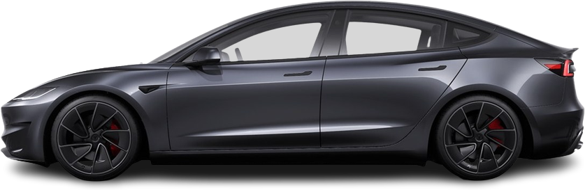 Фотография Tesla Model 3 Performance (2025-...) сбоку на прозрачном фоне