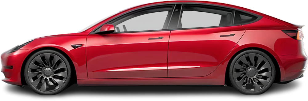 Фотография Tesla Model 3 Performance (2018-2024) сбоку на прозрачном фоне