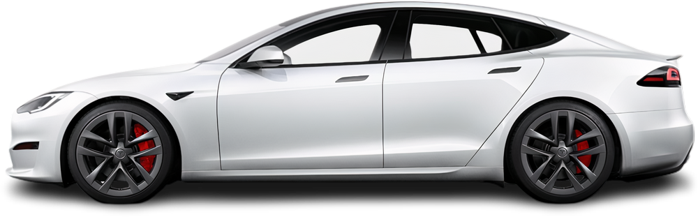 Фотография Tesla Model S Plaid (2021-…) сбоку на прозрачном фоне