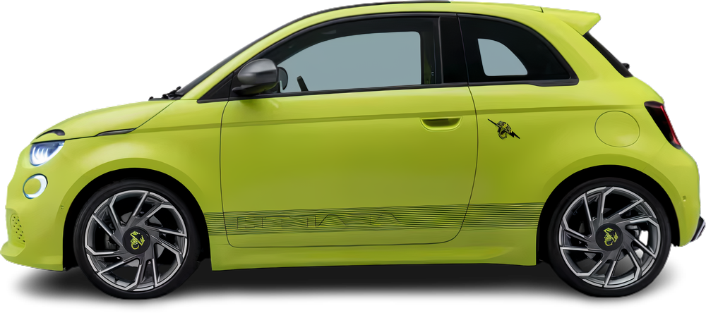 Фотография Abarth 500e Hatchback (2023-…) сбоку на прозрачном фоне