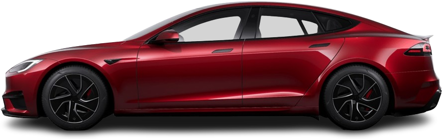 Фотография Tesla Model S Plaid (2025-…) сбоку на прозрачном фоне