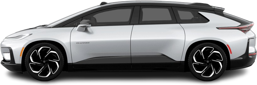 Фотография Faraday Future FF 91 2.0 Futurist Alliance (2023-…) сбоку на прозрачном фоне
