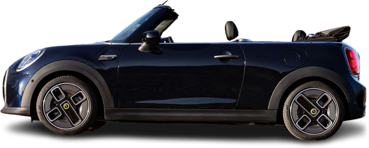 Фотография Mini Cooper SE Convertible (2023-2024) сбоку на прозрачном фоне