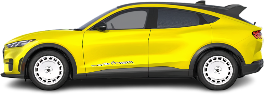 Фотография Ford Mustang Mach-E Rally (2024-…) сбоку на прозрачном фоне
