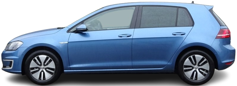 Фотография Volkswagen e-Golf 24.2 kWh (2014-2016) сбоку на прозрачном фоне