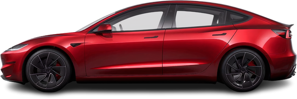 Фотография Tesla Model 3 Performance (2024-…) сбоку на прозрачном фоне