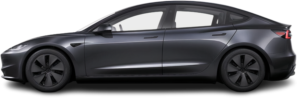 Фотография Tesla Model 3 RWD (2023-…) сбоку на прозрачном фоне