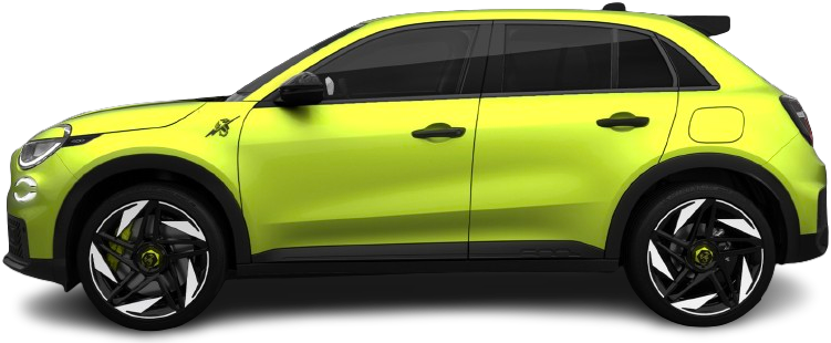 Фотография Abarth 600e Turismo (2024-…) сбоку на прозрачном фоне