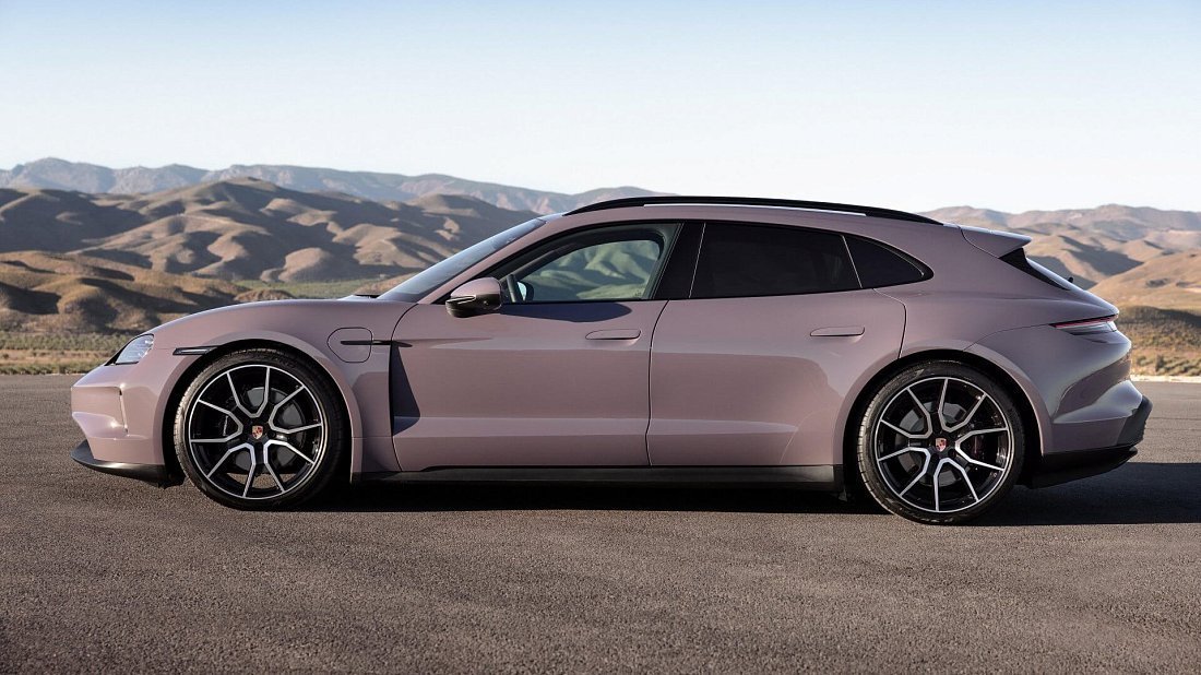 Porsche Taycan 4S Sport Turismo (2024-…) вид сбоку, силуэт, двери, колеса, экстерьер