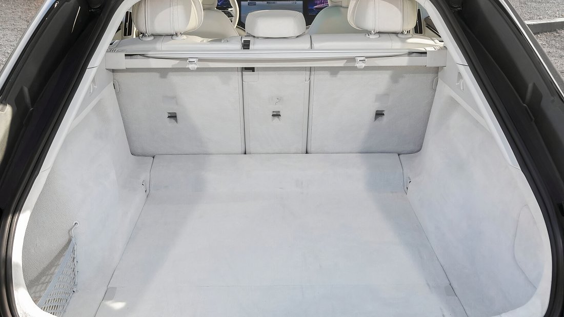 Mercedes EQS 450 4MATIC (2024-…) багажник, сиденья подняты, грузовое пространство, объем багажника, вместимость багажника, место для хранения