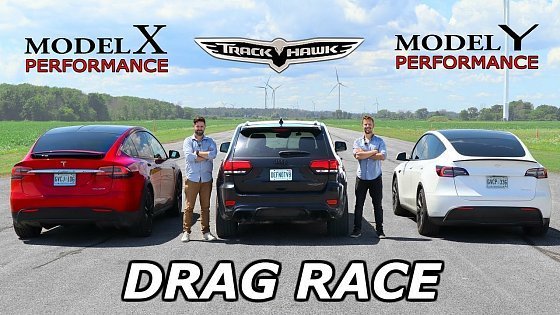 Video: Jeep Trackhawk vs Tesla Model Y Performance vs Tesla Model X Performance // DRAG & ROLL RACE