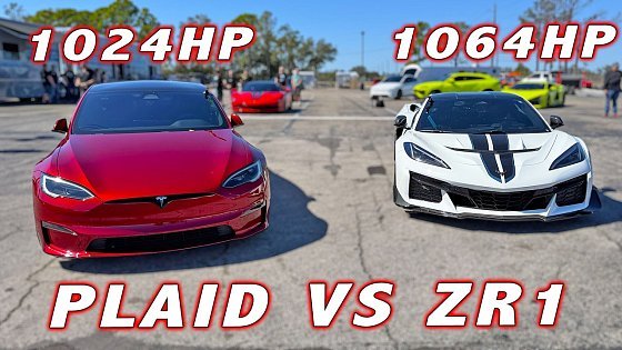 Video: ZR1 vs PLAID * Chevrolet Corvette ZR1 vs Tesla Model S Plaid 1/4 Mile Drag Race
