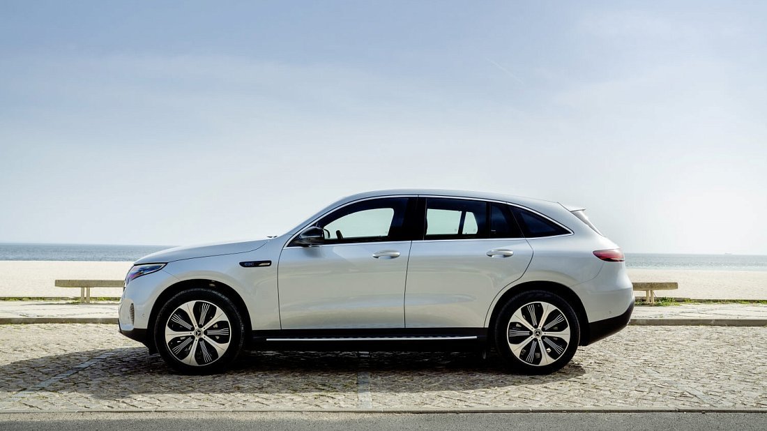 Mercedes EQC 400 4MATIC (2019-2023) вид сбоку, силуэт, двери, колеса, экстерьер