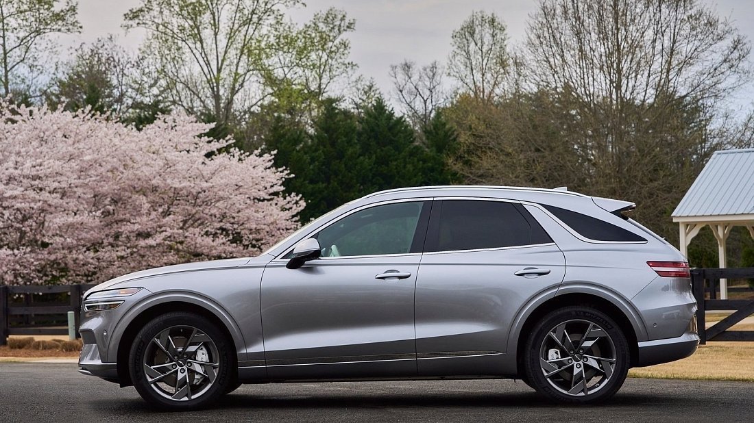 Genesis Electrified GV70 AWD (2022-…) вид сбоку, силуэт, двери, колеса, экстерьер