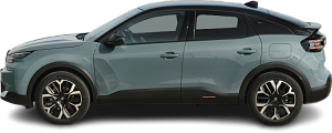 Side view photo of Citroën e-C4 50 kWh (2024-…) on transparent background
