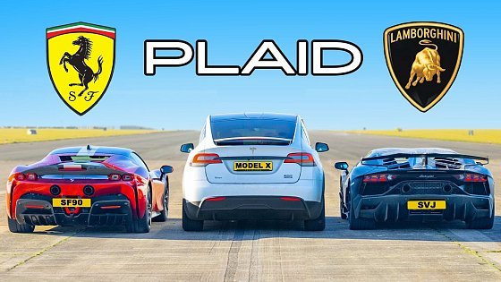Video: Tesla Model X PLAID v Ferrari SF90 v Lambo SVJ: DRAG RACE
