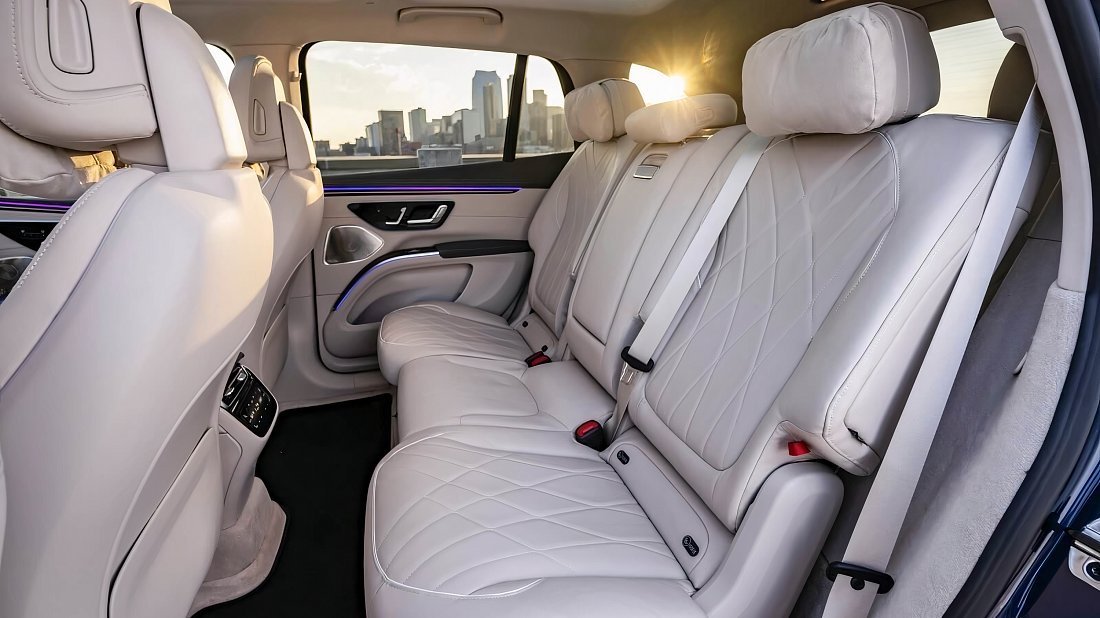 Mercedes EQS SUV 450 4MATIC (2022-2023) задние сиденья, пассажирские сиденья, пространство для ног, пространство над головой, интерьер