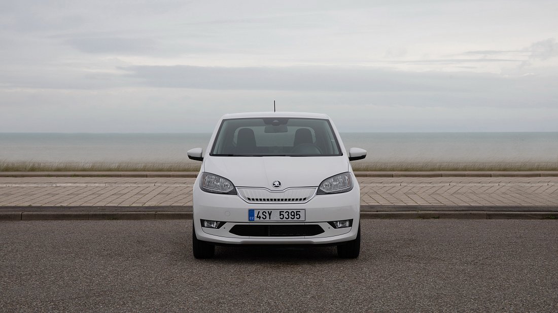 Škoda Citigo-e iV (2019-2021) передняя часть, решетка радиатора, фары, бампер, экстерьер