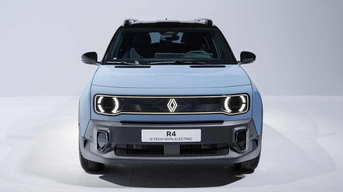Renault 4 E-Tech EV40 120hp (2025-...) передняя часть, решетка радиатора, фары, бампер, экстерьер