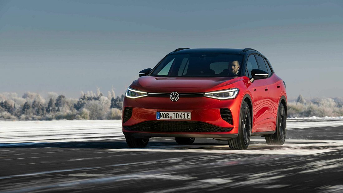 Volkswagen ID.4 GTX (2023-…) передняя часть, решетка радиатора, фары, бампер, экстерьер