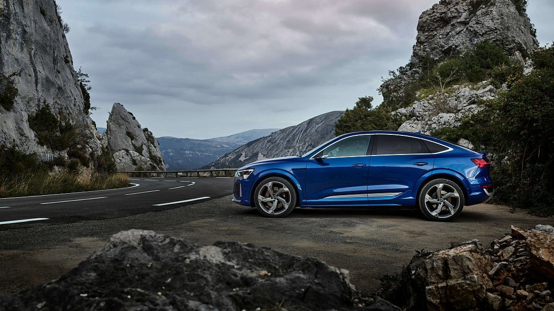Audi SQ8 Sportback e-tron (2023-…) вид сбоку, силуэт, двери, колеса, экстерьер