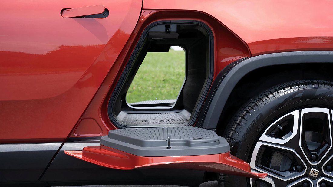 Rivian R1T Dual Motor Large (2025-...) багажник, сиденья подняты, грузовое пространство, объем багажника, вместимость багажника, место для хранения