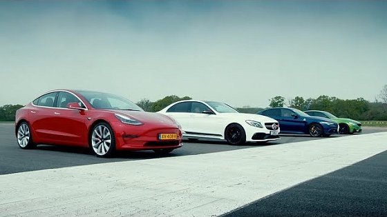 Video: Tesla Model 3 Performance vs Rivals: M3, C63 S & Giulia QV (EXTENDED) | Top Gear : Series 27