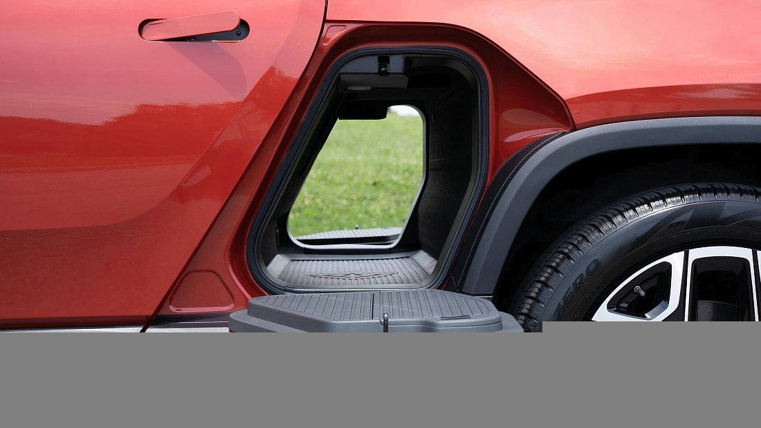 Rivian R1T Quad-Motor AWD Large (2022-…) багажник, сиденья подняты, грузовое пространство, объем багажника, вместимость багажника, место для хранения