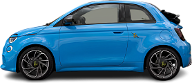 Side view photo of Abarth 500e Convertible (2023-…) on transparent background