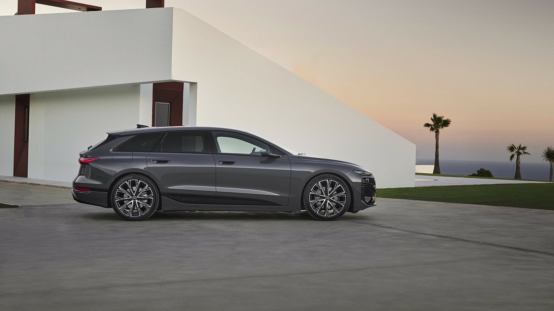 Audi A6 Avant e-tron quattro (2024-…) вид сбоку, силуэт, двери, колеса, экстерьер