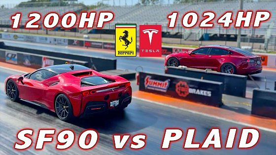 Video: 1,200 HP Ferrari SF90 vs Tesla Plaid 1/4 Mile Drag Race * New Personal best * Charged by EVDANCE