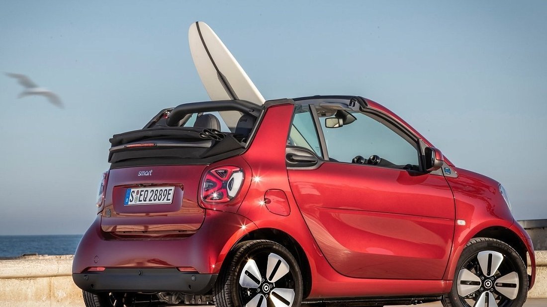 Smart EQ fortwo cabrio (2020-2023) задняя часть в три четверти, вид в три четверти, диагональ, экстерьер