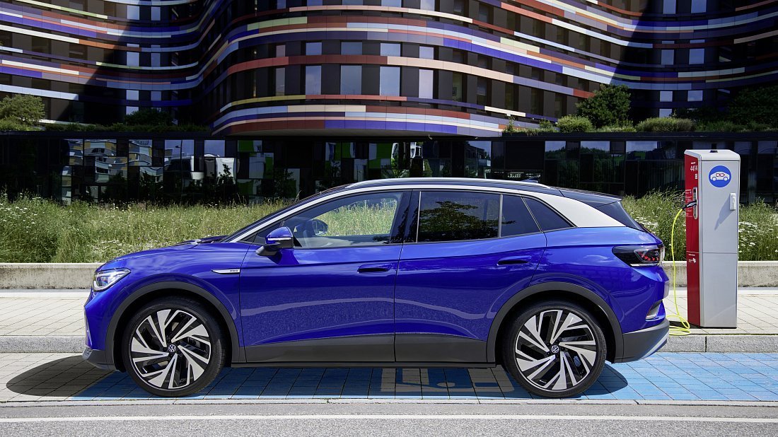 Volkswagen ID.4 Pro (2022-2023) вид сбоку, силуэт, двери, колеса, экстерьер