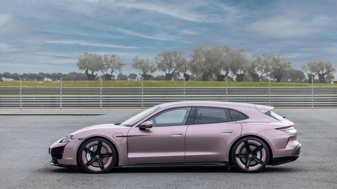 Porsche Taycan Turbo S Sport Turismo (2024-…) вид сбоку, силуэт, двери, колеса, экстерьер