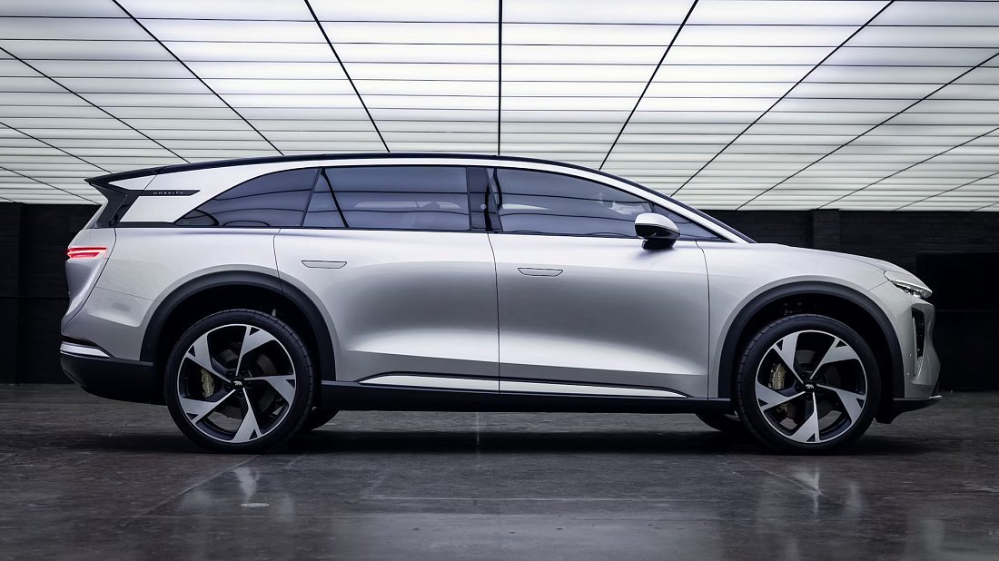 Lucid Gravity Grand Touring (2024-…) вид сбоку, силуэт, двери, колеса, экстерьер