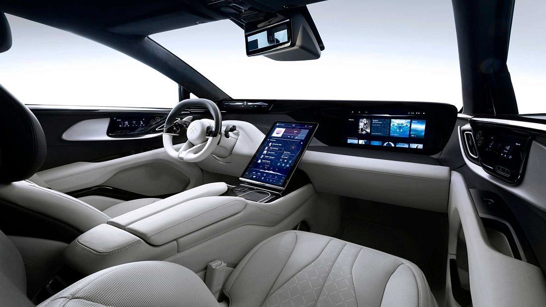 Faraday Future FF 91 2.0 Futurist Alliance (2023-…) интерьер, переднее сиденье, водительское сиденье, приборная панель, рулевое колесо, информационно-развлекательная система, кокпит