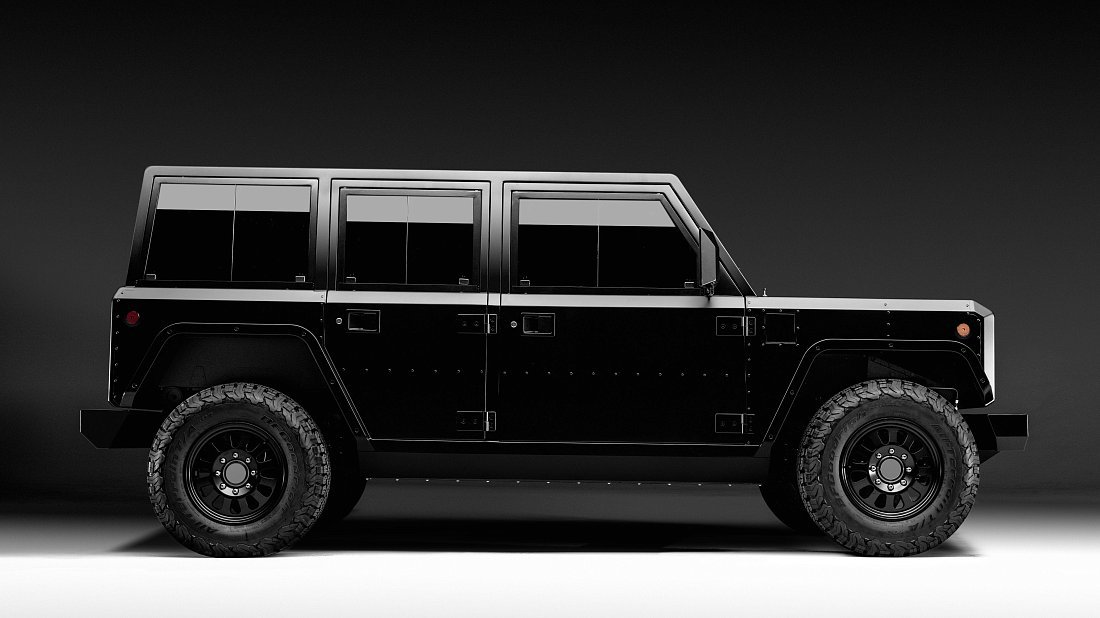 Bollinger Motors B1 120 kWh вид сбоку, силуэт, двери, колеса, экстерьер