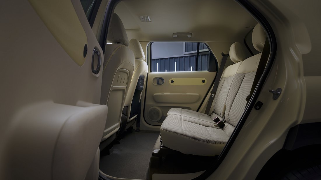 Hyundai Casper (Inster) Electric Standard Range (2024-...) задние сиденья, пассажирские сиденья, пространство для ног, пространство над головой, интерьер