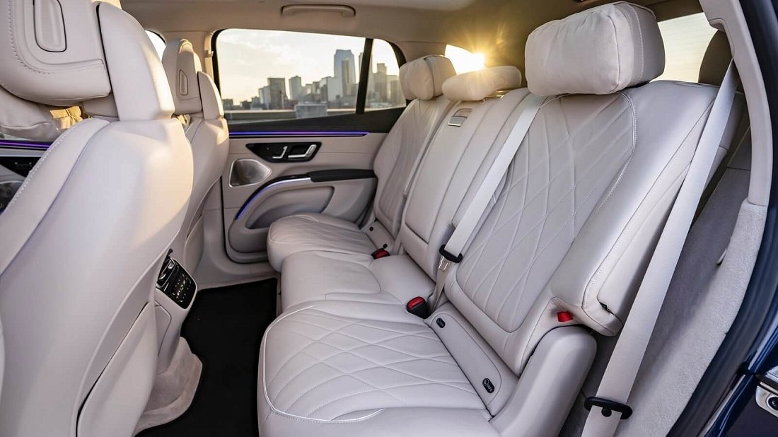 Mercedes EQS SUV 580 4MATIC (2022-2023) задние сиденья, пассажирские сиденья, пространство для ног, пространство над головой, интерьер