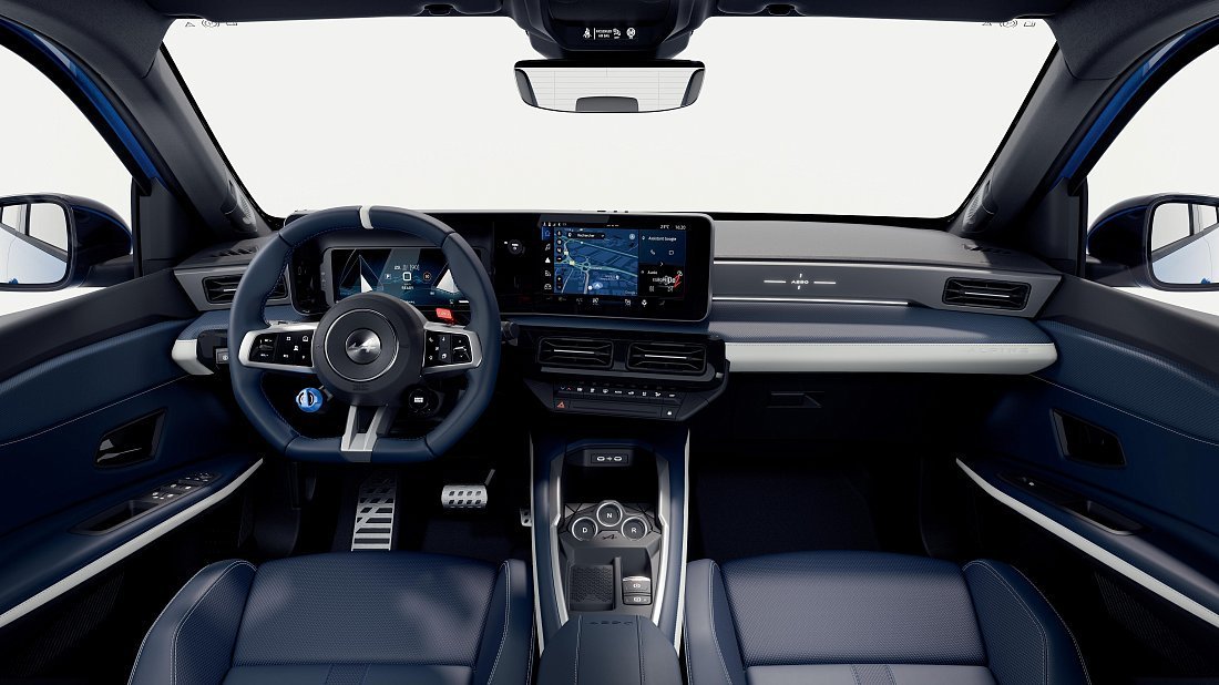 Alpine A290 220 hp (2024-...) интерьер, переднее сиденье, водительское сиденье, приборная панель, рулевое колесо, информационно-развлекательная система, кокпит