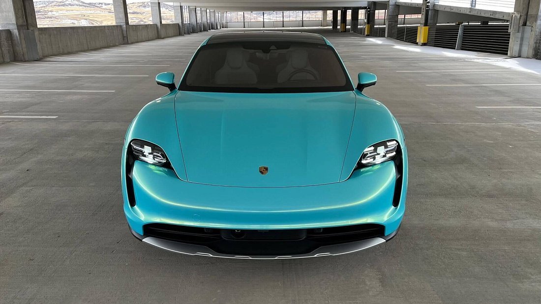 Porsche Taycan Turbo Sport Turismo (2022-2024) передняя часть, решетка радиатора, фары, бампер, экстерьер