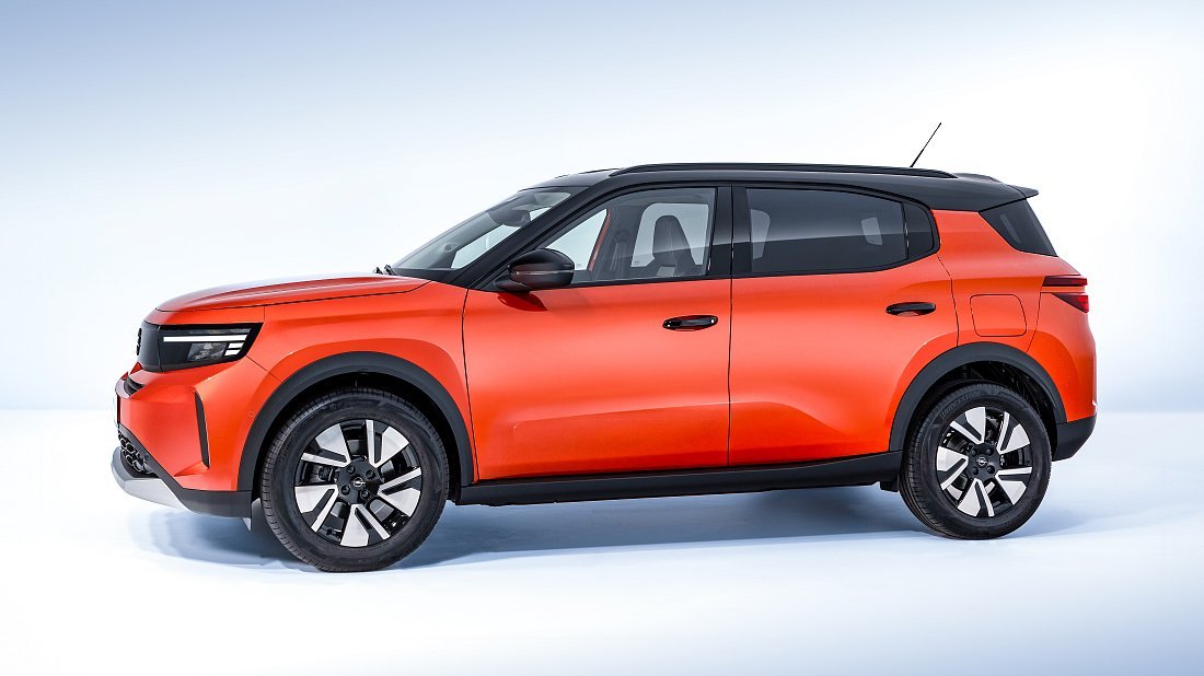 Opel Frontera Electric 44 kWh (2024-…) вид сбоку, силуэт, двери, колеса, экстерьер