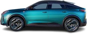 Side view photo of Peugeot e-3008 98 kWh Long Range FWD (2024-…) on transparent background