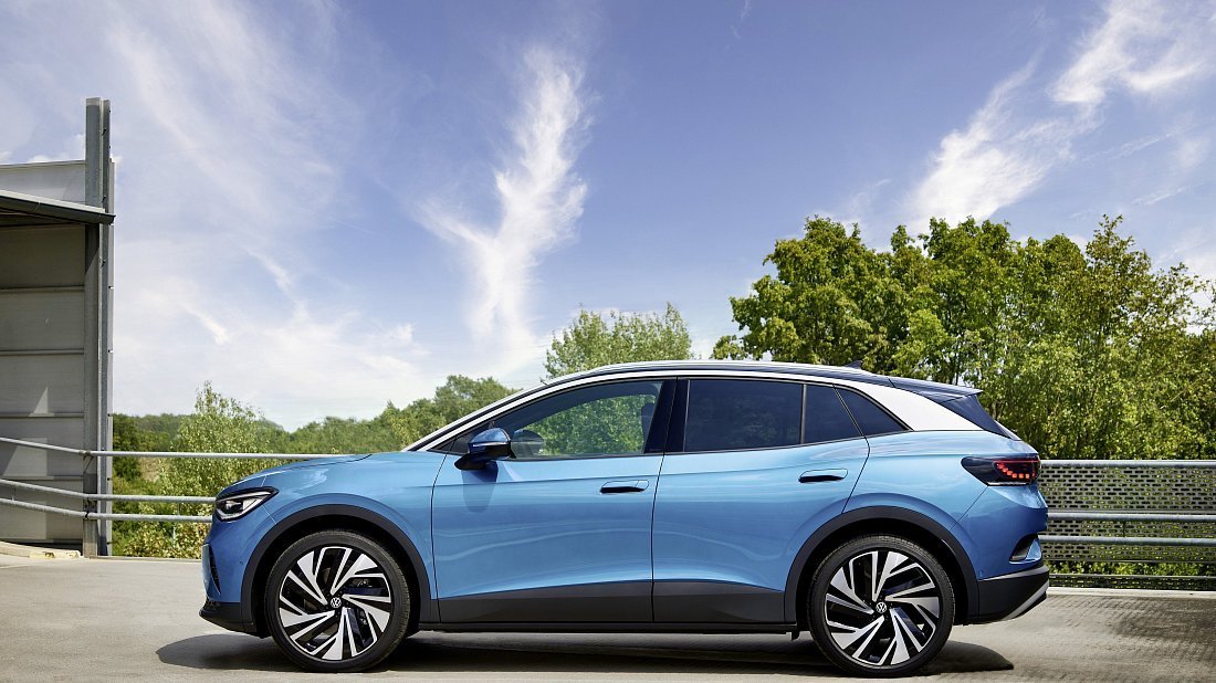 Volkswagen ID.4 Pro 4MOTION (2023-…) вид сбоку, силуэт, двери, колеса, экстерьер