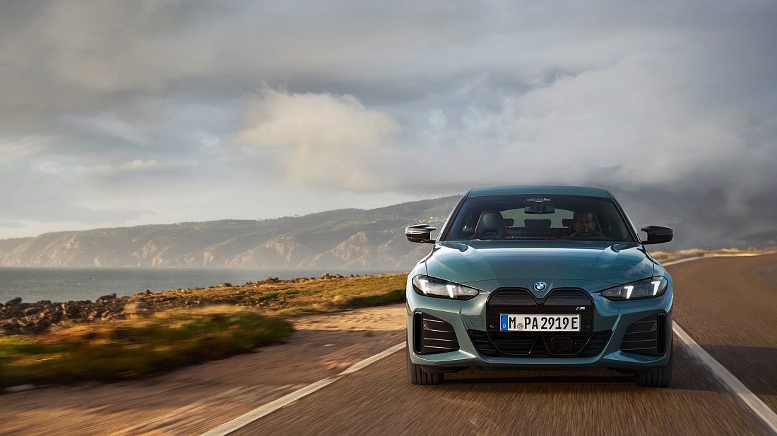 BMW i4 M50 (2024-…) передняя часть, решетка радиатора, фары, бампер, экстерьер