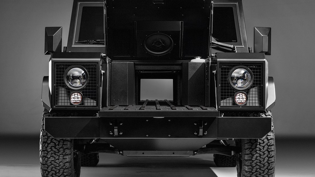 Bollinger Motors B1 120 kWh передний багажник (frunk), под капотом, место для хранения, груз, вместимость, дополнительное пространство