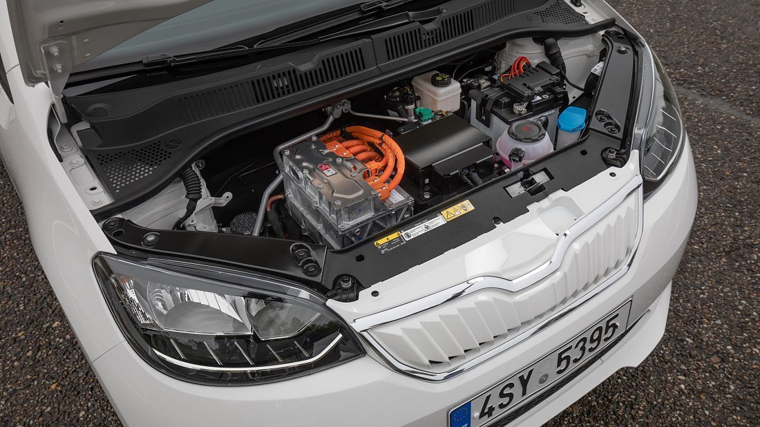 Škoda Citigo-e iV (2019-2021) передний багажник (frunk), под капотом, место для хранения, груз, вместимость, дополнительное пространство