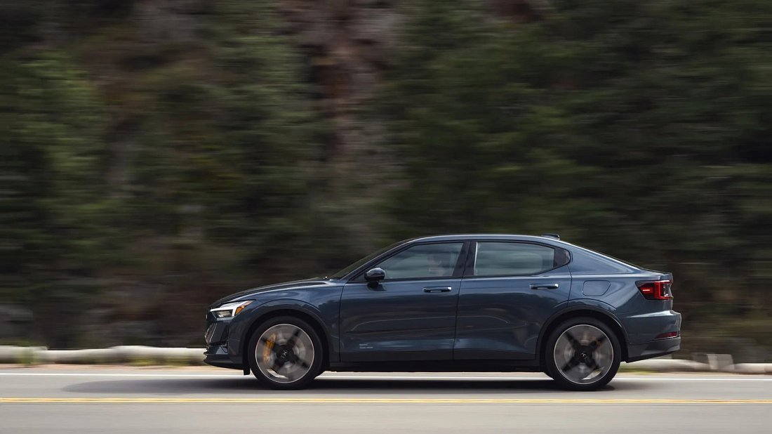 Polestar 2 Long Range Performance (2023-…) вид сбоку, силуэт, двери, колеса, экстерьер