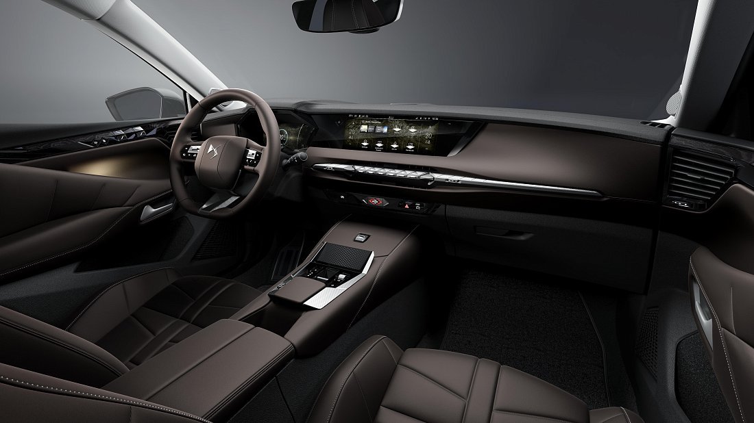 DS 4 E-Tense (2025-…) интерьер, переднее сиденье, водительское сиденье, приборная панель, рулевое колесо, информационно-развлекательная система, кокпит