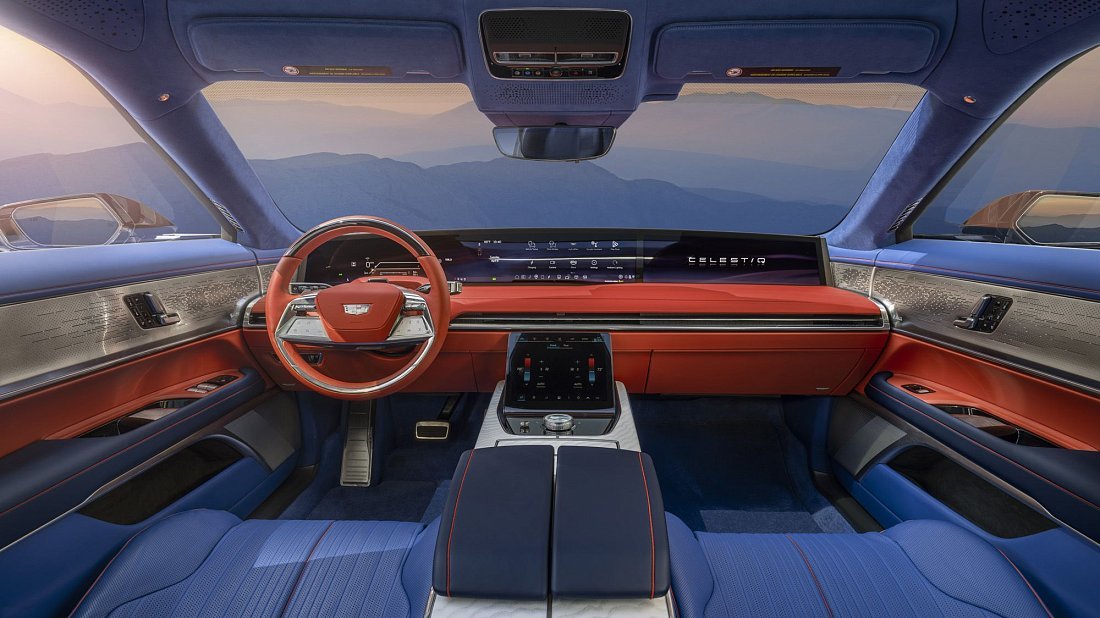 Cadillac Celestiq (2024-…) интерьер, переднее сиденье, водительское сиденье, приборная панель, рулевое колесо, информационно-развлекательная система, кокпит